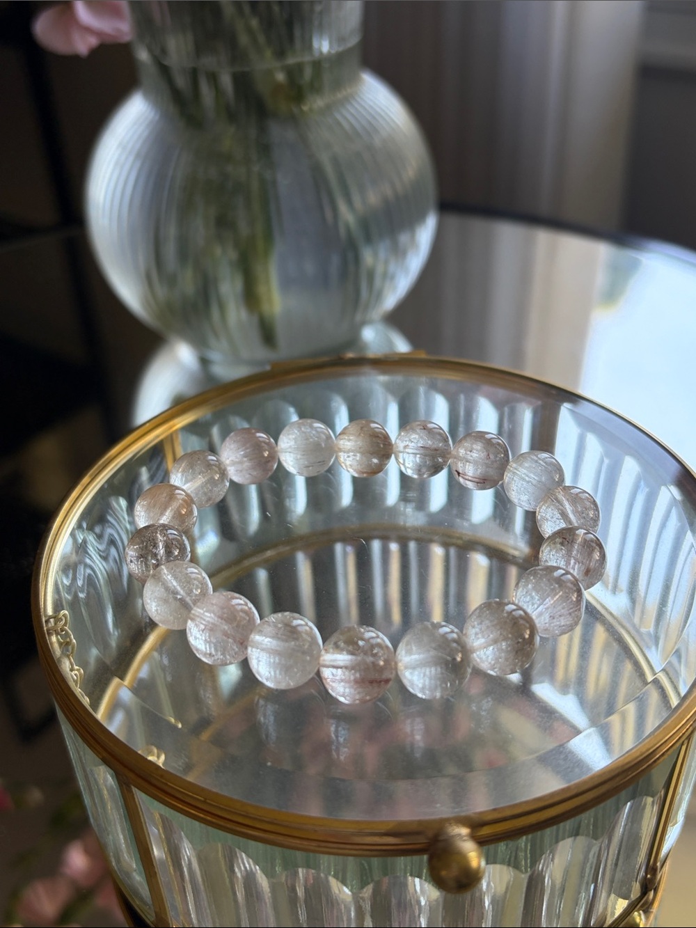 Clear Pink Crystal quartz Bead Stretch Bracelet